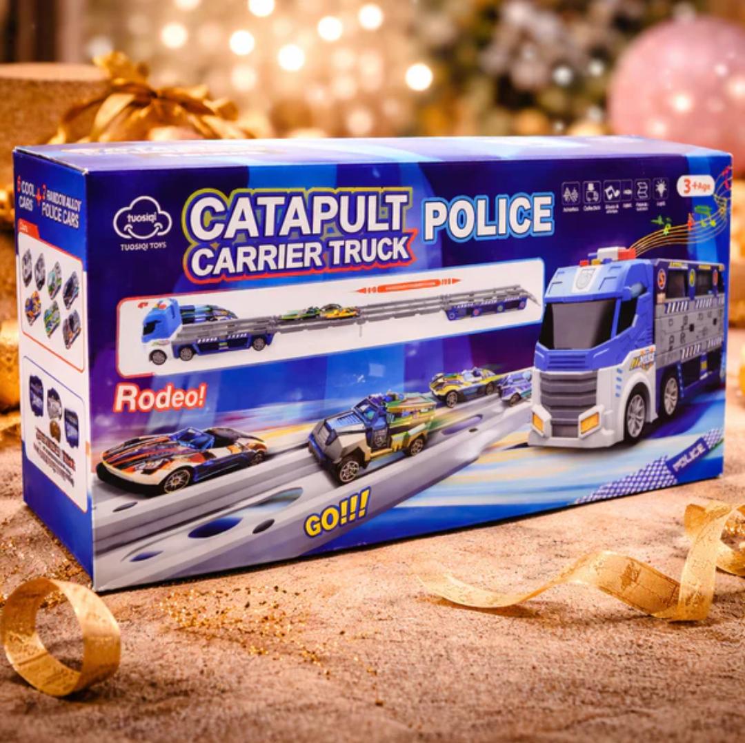 CATAPUL POLICE CARRIER TRUCK WITH 8 METAL CARS