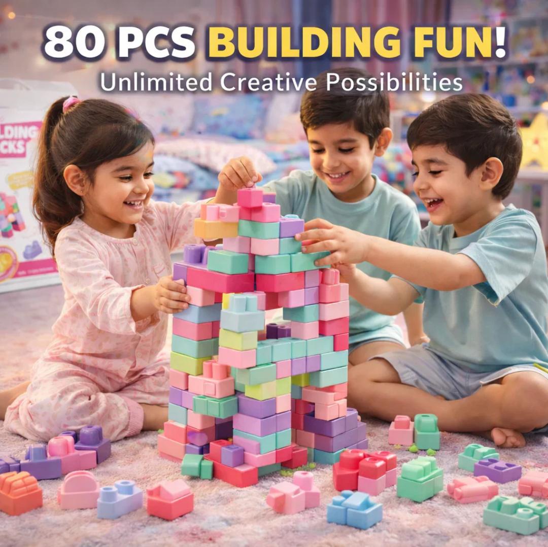 80 PCS SOFT RUBBER BUILDING BLOCKS SET – CREATIVE LEARNING BLOCKS