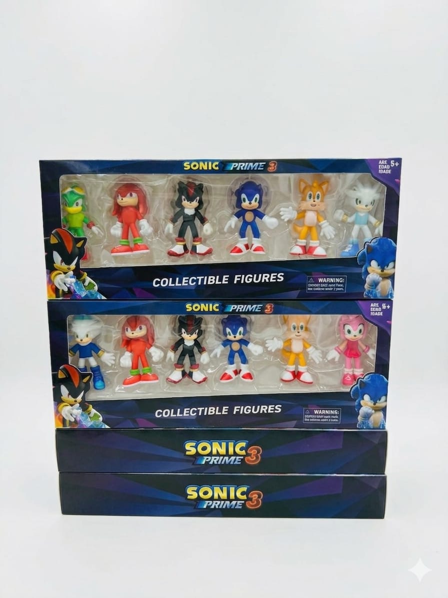 Sonic Prime 3 Collectible Figures Set – 6 Character Action Figures Pack
