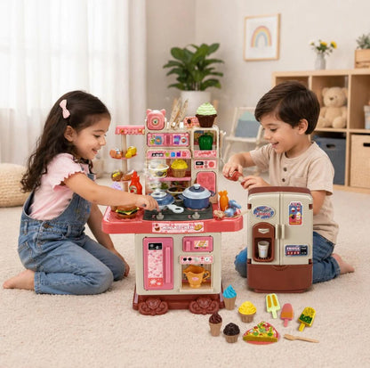 MINI KITCHEN SET WITH FRIDGE BATTERY OPERATED FOR KIDS ( 56 PCS )