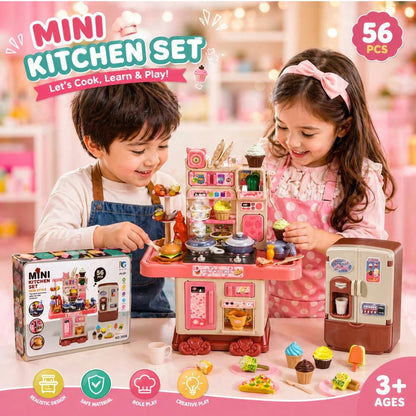 MINI KITCHEN SET WITH FRIDGE BATTERY OPERATED FOR KIDS ( 56 PCS )