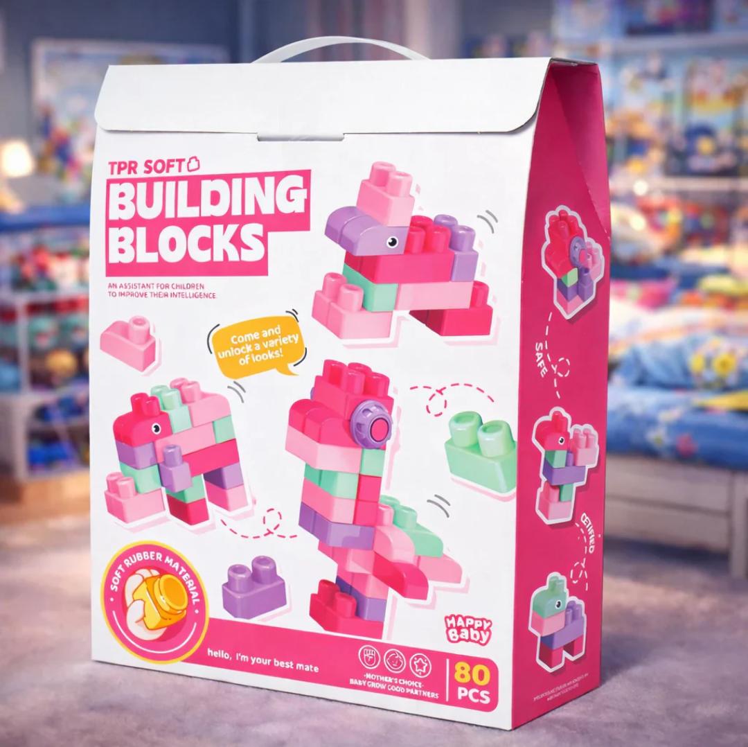 80 PCS SOFT RUBBER BUILDING BLOCKS SET – CREATIVE LEARNING BLOCKS